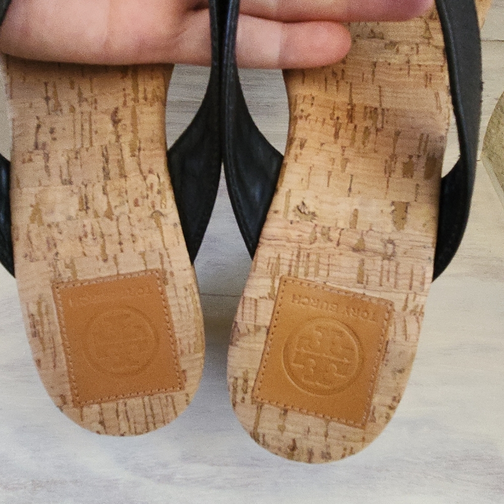TORY BURCH CORK WEDGE SLIPPERS FLIP FLOPS SANDALS - Picture 7 of 8
